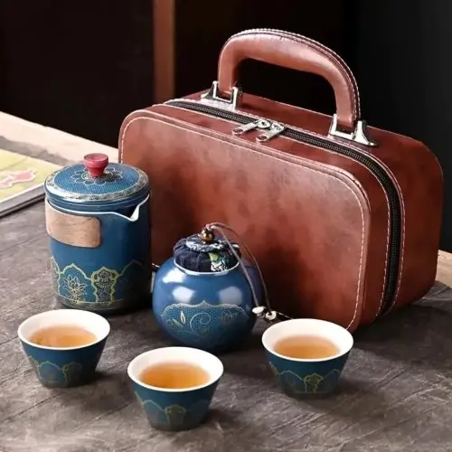 ست هدیه چای خوری با کیف چرمی